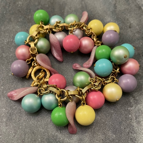 Vintage Alice Caviness Pastel Bauble Gold Bracelet - Picture 6 of 9